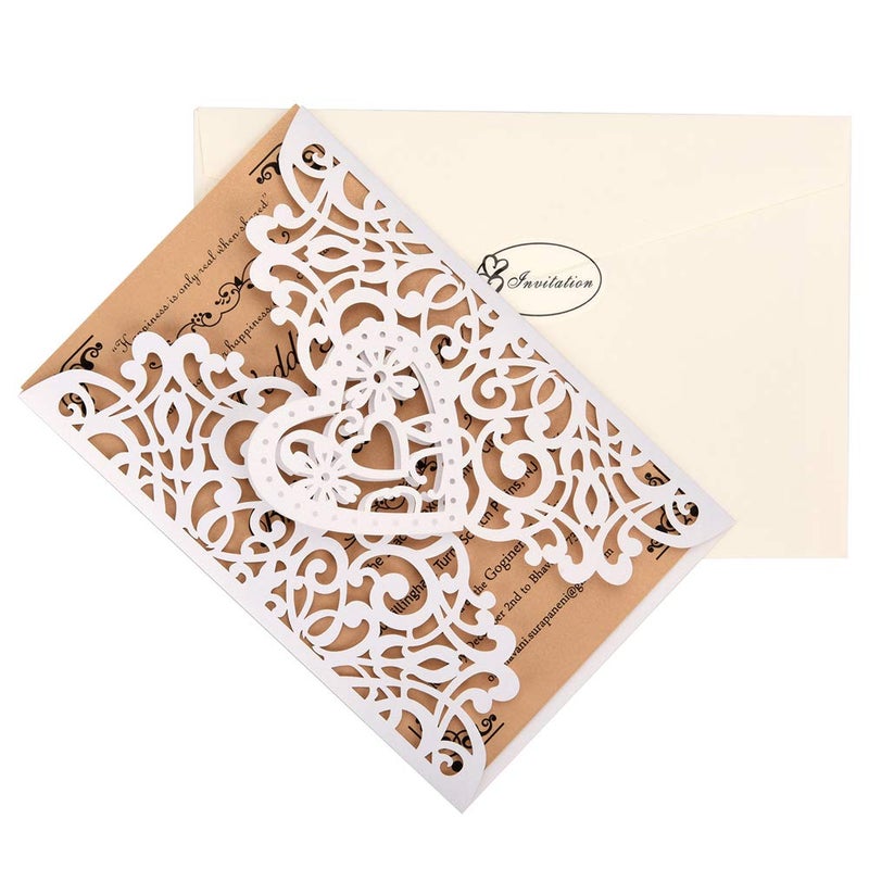 FOMTOR White Laser Cut Wedding Invitations Kits 50 Packs Laser Cut Wedding Invitations with Blank Printable Cards and Envelopes for Birthday Parties - Image 5